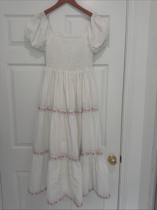 Rachel Zoe Dresses & Skirts - Rachel Zoe Smocked White Cotton Tiered Embroidered Boho Peasant Dress 6